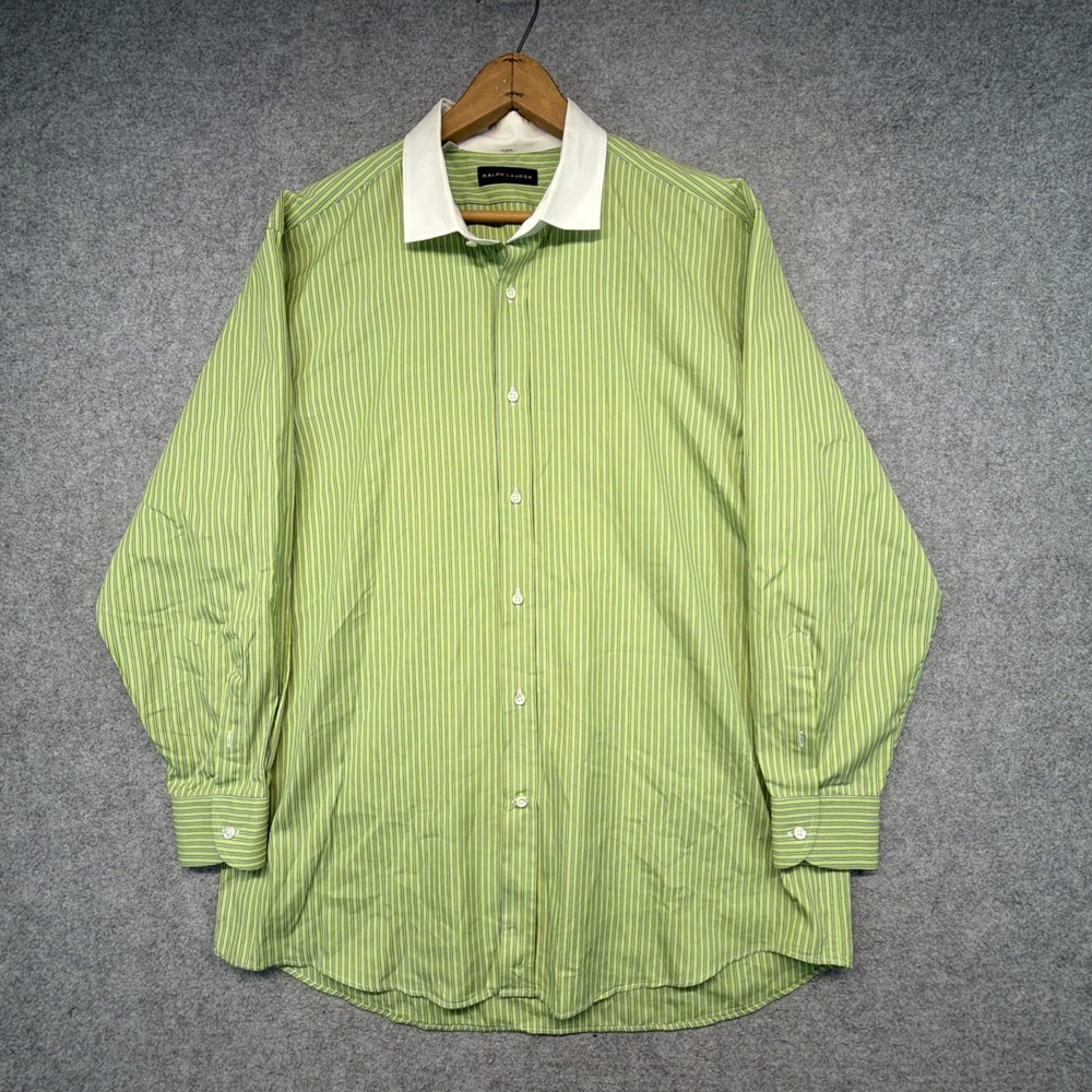 Ralph Lauren Black Label Green Striped Contrast Collar Shirt Made in Italy 17.5